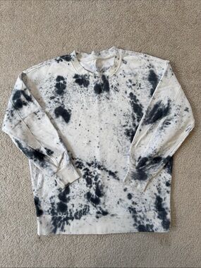 lululemon Perfectly Oversized Crew Neck Sweater White/Navy Blue Tie Dye Sz10